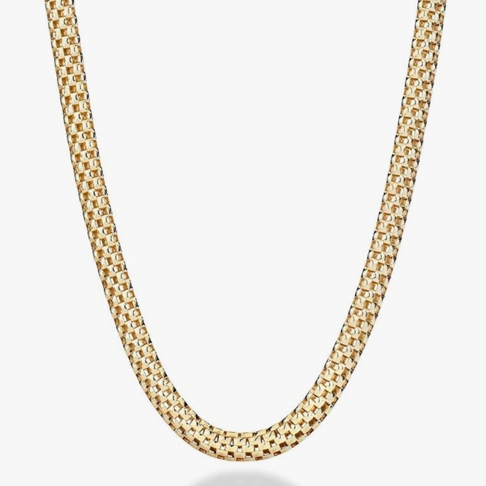Italian 18K Gold Over Sterling Silver 4mm Mesh Link Chain Necklace Made in Italy
